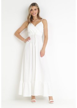 Biała Gładka Sukienka Maxi z Marszczoną Elastyczną Talią Tenawa ze sklepu Born2be Odzież w kategorii Sukienki - zdjęcie 160822937