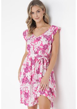 Różowa Sukienka z Wiskozy w Kwiaty Fannio ze sklepu Born2be Odzież w kategorii Sukienki - zdjęcie 160823037