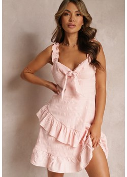 Różowa Rozkloszowana Sukienka na Szerokich Ramiączkach i z Wiązaniem Elissone ze sklepu Renee odzież w kategorii Sukienki - zdjęcie 160823268