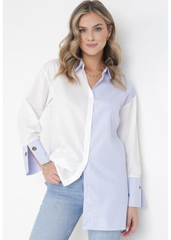 Niebiesko-Biała Asymetryczna Koszula w Paski z Kołnierzykiem Aelua ze sklepu Born2be Odzież w kategorii Koszule damskie - zdjęcie 160830397