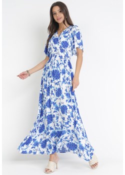 Niebieska Rozkloszowana Sukienka z Wiskozy w Kwiaty Rawnie ze sklepu Born2be Odzież w kategorii Sukienki - zdjęcie 160830506