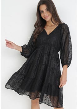 Czarna Sukienka Mini z Gumką w Pasie i Metaliczną Nitką Nedvige ze sklepu Born2be Odzież w kategorii Sukienki - zdjęcie 160830516