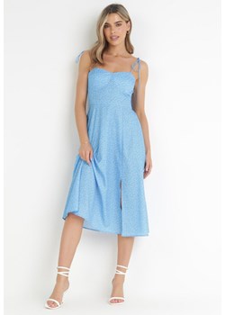 Niebieska Sukienka Midi w Kropki na Ramiączkach Ionttis ze sklepu Born2be Odzież w kategorii Sukienki - zdjęcie 160830597