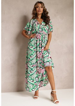 Zielona Sukienka Maxi z Gumkami w Talii i Wiązaniem na Plecach Sanbava ze sklepu Renee odzież w kategorii Sukienki - zdjęcie 160830857