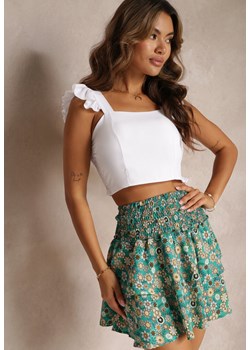 Zielona Spódnica Mini z Gumkami w Talii i Falbankami w Kwiaty Dobbina ze sklepu Renee odzież w kategorii Spódnice - zdjęcie 160887015