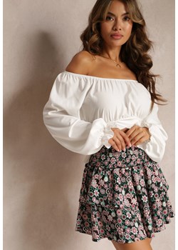 Czarna Spódnica Mini z Gumkami w Talii i Falbankami w Kwiaty Dobbina ze sklepu Renee odzież w kategorii Spódnice - zdjęcie 160887025