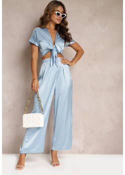 Niebieski 2-częściowy Komplet z Długimi Nogawkami i Ozdobnym Wiązaniem  Fidansa ze sklepu Renee odzież w kategorii Komplety i garnitury damskie - zdjęcie 160887045