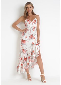 Biała Sukienka Maxi na Cienkich Ramiączkach z Asymetrycznym Dołem Nylas ze sklepu Born2be Odzież w kategorii Sukienki - zdjęcie 160889309