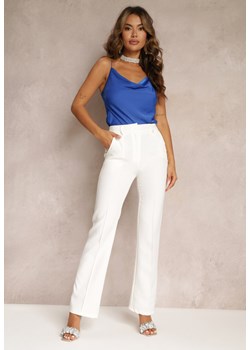 Białe Szerokie Spodnie Garniturowe z Wysokim Stanem i Gumką w Pasie Casemea ze sklepu Renee odzież w kategorii Spodnie damskie - zdjęcie 160903979