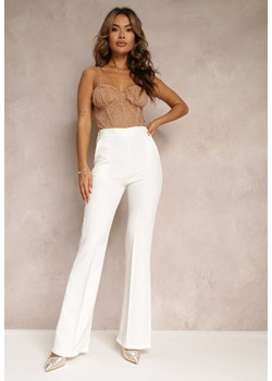 Białe Szerokie Spodnie Garniturowe z Wysokim Stanem i Gumką w Talii Meaba ze sklepu Renee odzież w kategorii Spodnie damskie - zdjęcie 160903989