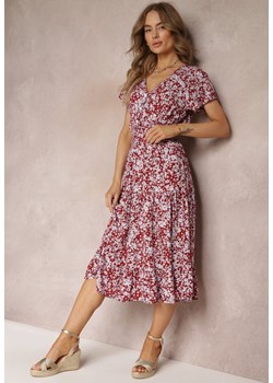 Czerwona Bawełniana Sukienka z Guzikami Przy Dekolcie i Gumką w Pasie Grasita ze sklepu Renee odzież w kategorii Sukienki - zdjęcie 160907216