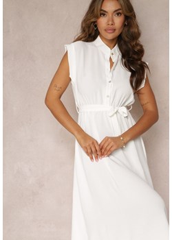 Biała Sukienka Midi z Guzikami i Materiałowym Paskiem Nylalik ze sklepu Renee odzież w kategorii Sukienki - zdjęcie 160907327