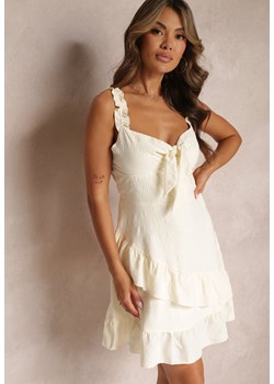 Beżowa Rozkloszowana Sukienka na Szerokich Ramiączkach i z Wiązaniem Elissone ze sklepu Renee odzież w kategorii Sukienki - zdjęcie 160907358