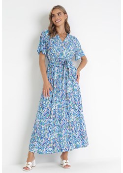 Niebieska Sukienka Maxi z Gumką w Pasie i Metaliczną Nitką Nuccio ze sklepu Born2be Odzież w kategorii Sukienki - zdjęcie 160907539