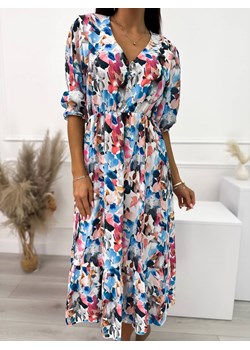 Kremowa Sukienka w Kolorowe Kwiaty ze sklepu ModnaKiecka.pl w kategorii Sukienki - zdjęcie 160918118