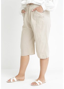Beżowe Bawełniane Spodnie z Gumką i Wysokim Stanem w Talii Molliea ze sklepu Born2be Odzież w kategorii Spodnie damskie - zdjęcie 160919418