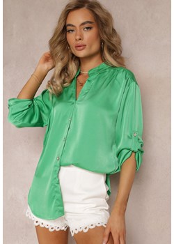 Zielona Wiskozowa Koszula z Podpinanymi Rękawami i Dłuższym Tyłem Scilli ze sklepu Renee odzież w kategorii Koszule damskie - zdjęcie 160919468
