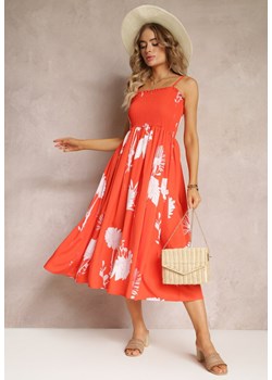 Pomarańczowa Rozkloszowana Sukienka w Kwiaty Cronida ze sklepu Renee odzież w kategorii Sukienki - zdjęcie 160920665
