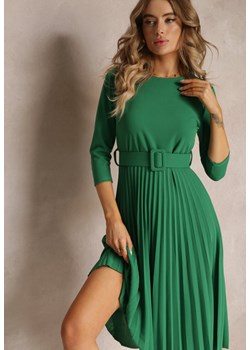 Zielona Sukienka Plisowana z Paskiem Valfe ze sklepu Renee odzież w kategorii Sukienki - zdjęcie 160923629