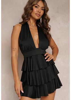 Czarna Rozkloszowana Sukienka Mini z Falbankami Hacodite ze sklepu Renee odzież w kategorii Sukienki - zdjęcie 160936316