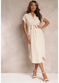 Beżowa Sukienka Koszulowa z Krótkim Rękawem Yasminine ze sklepu Renee odzież w kategorii Sukienki - zdjęcie 160936346