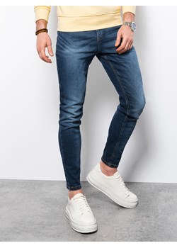 Spodnie jeansowe męskie SLIM FIT - ciemnoniebieskie P1023 ze sklepu ombre w kategorii Jeansy męskie - zdjęcie 160953789