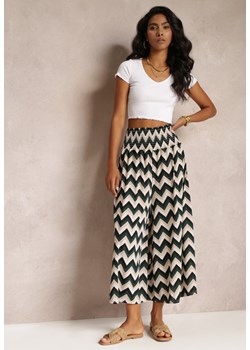 Ciemnozielone Szerokie Spodnie z Gumkami w Talii i Geometrycznym Wzorem z Bawełny Catala ze sklepu Renee odzież w kategorii Spodnie damskie - zdjęcie 160955369
