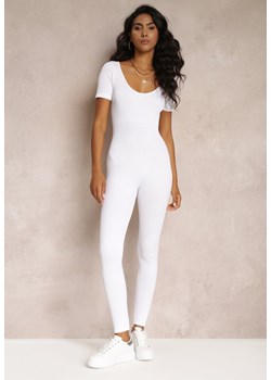 Biały Prążkowany Kombinezon Bodycon z Długimi Nogawkami i Krótkimi Rękawami Vittone ze sklepu Renee odzież w kategorii Kombinezony damskie - zdjęcie 160955559