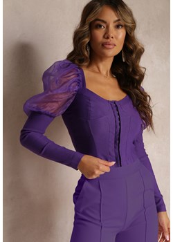 Fioletowa Bluzka Vintage z Bufiastymi Rękawami i Zapięciem na Haftki Carmelle ze sklepu Renee odzież w kategorii Bluzki damskie - zdjęcie 160955589