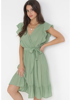 Zielona Rozkloszowana Sukienka z Gumką w Pasie Pabelin ze sklepu Born2be Odzież w kategorii Sukienki - zdjęcie 160955705