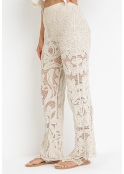 Beżowe Szerokie Spodnie Ażurowe Zomia ze sklepu Born2be Odzież w kategorii Spodnie damskie - zdjęcie 160955797