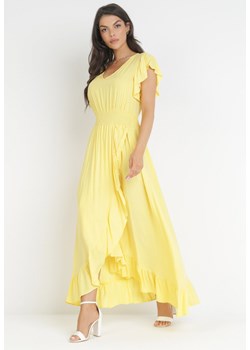 Żółta Wiskozowa Sukienka z Kopertowym Dołem i Dekoltem Lail ze sklepu Born2be Odzież w kategorii Sukienki - zdjęcie 160955807