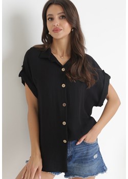 Czarna Koszula z Krótkimi Rękawami z Wiskozy Dakottis ze sklepu Born2be Odzież w kategorii Koszule damskie - zdjęcie 160956037
