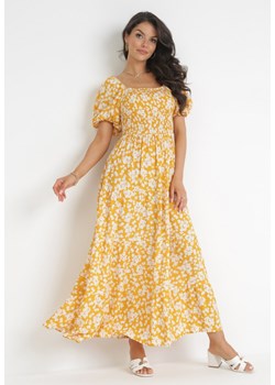 Żółta Rozkloszowana Sukienka Maxi w Kwiaty Casceia ze sklepu Born2be Odzież w kategorii Sukienki - zdjęcie 160966995