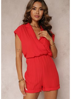 Czerwony Krótki Kombinezon z Kopertowym Dekoltem z Wiskozy Ariamia ze sklepu Renee odzież w kategorii Kombinezony damskie - zdjęcie 160967308