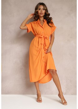 Pomarańczowa Wiskozowa Sukienka Midi w Koszulowym Stylu z Gumką w Talii Paislli ze sklepu Renee odzież w kategorii Sukienki - zdjęcie 160967328