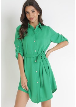 Zielona Sukienka Koszulowa z Wiązanym Paskiem Dekitte ze sklepu Born2be Odzież w kategorii Sukienki - zdjęcie 160972775