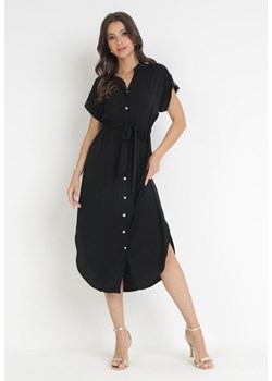 Czarna Koszulowa Sukienka z Wiązaniem w Pasie Maudelles ze sklepu Born2be Odzież w kategorii Sukienki - zdjęcie 160972795