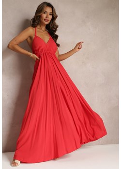 Czerwona Rozkloszowana Sukienka Bawełniana z Wiązaniem na Szyi Panethea ze sklepu Renee odzież w kategorii Sukienki - zdjęcie 160973118