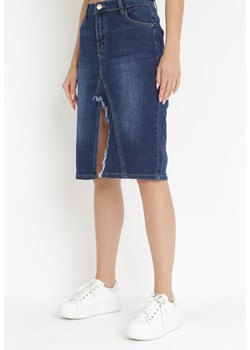 Niebieska Jeansowa Spódnica Midi z Wysokim Stanem i Rozcięciami Ademandia ze sklepu Born2be Odzież w kategorii Spódnice - zdjęcie 161010648