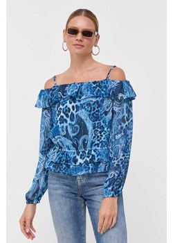 Guess bluzka damska kolor niebieski wzorzysta ze sklepu ANSWEAR.com w kategorii Bluzki damskie - zdjęcie 161010829