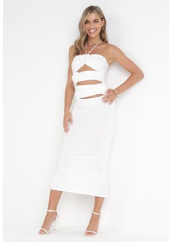 Biała Wiązana Midi Sukienka z Wycięciami i Aplikacjami z Materiału Cherice ze sklepu Born2be Odzież w kategorii Sukienki - zdjęcie 161013396