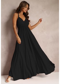 Czarna Rozkloszowana Sukienka Bawełniana z Wiązaniem na Szyi Panethea ze sklepu Renee odzież w kategorii Sukienki - zdjęcie 161013746
