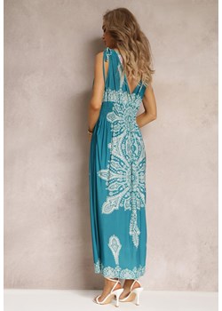 Zielona Długa Sukienka z Wzorem Boho Sznurkami na Ramionach i Gumką w Pasie Hideni ze sklepu Renee odzież w kategorii Sukienki - zdjęcie 161022496