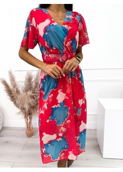 Czerwono-Niebieska Sukienka z Paskiem ze sklepu ModnaKiecka.pl w kategorii Sukienki - zdjęcie 161032955