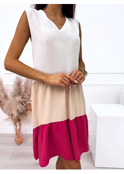 Sukienka z Beżowo-Różową Falbanką ze sklepu ModnaKiecka.pl w kategorii Sukienki - zdjęcie 161033008