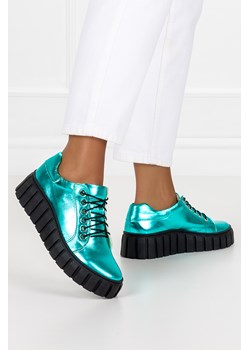 Zielone trampki skórzane damskie sneakersy metaliczne sznurowane PRODUKT POLSKI Casu 469-Z ze sklepu Casu.pl w kategorii Buty sportowe damskie - zdjęcie 161035267