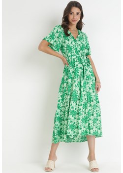 Zielona Kopertowa Sukienka Midi z Gumką w Pasie z Wiskozy Jezia ze sklepu Born2be Odzież w kategorii Sukienki - zdjęcie 161036746