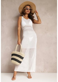 Biała Plażowa Sukienka Maxi na Szerokich Ramiączkach z Szydełkowej Dzianiny Liane ze sklepu Renee odzież w kategorii Odzież plażowa - zdjęcie 161037557
