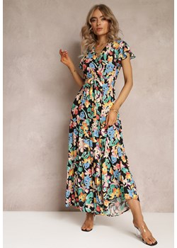 Czarna Rozkloszowana Sukienka Maxi w Kwiaty Moirane ze sklepu Renee odzież w kategorii Sukienki - zdjęcie 161039665